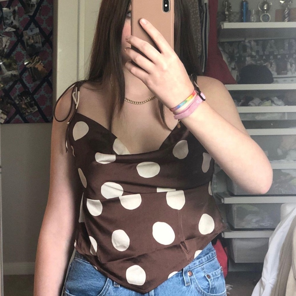 Apricot Lane Brown Polka Dot Crop Top